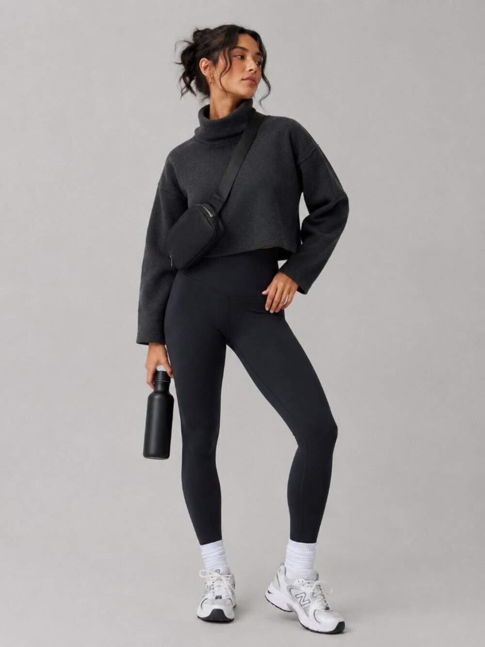 Lululemon Ribbed Funnel Neck Pullover Heathered Black Cropped XS/S